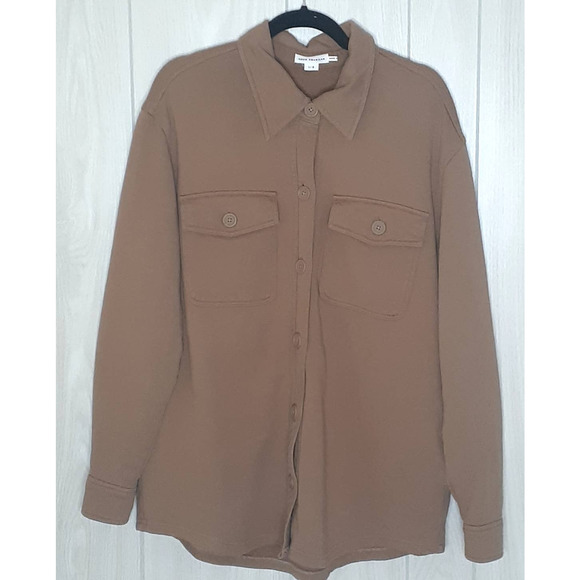 Good American The Fleece Shacket Beige Brown Oversized Size 1/2 - Picture 1 of 7